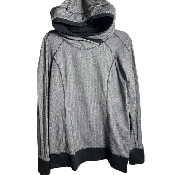 Lululemon Think Fast Hoodie Women Size 10 Black Herringbone Sweatshirt - Picture 4 of 8